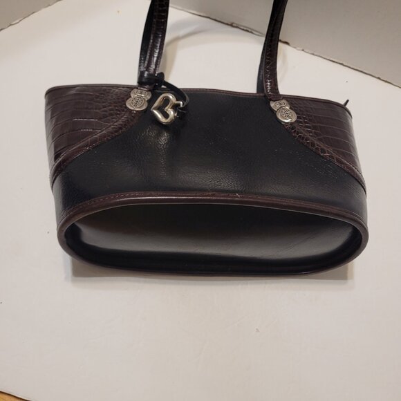 Brighton Women's Pebbled Leather Double Handle Shoulder Black/Brown Bag - Picture 8 of 9